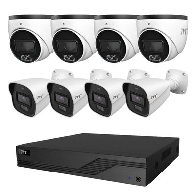 Комплект IP-відеонагляду на 8 камер TVT IP-Video Kit 8x4Mp (T/B) PoE: 4 купольні + 4 циліндричні 4Mp відеокамери + 8-канальний 6Mp відеореєстратор (77-00328-2) 77-00328-2 фото
