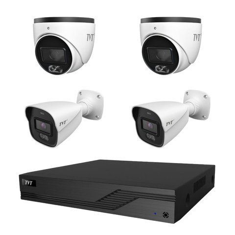 Комплект IP-відеонагляду на 4 камери TVT IP-Video Kit 4x4Mp (T/B) PoE: 2 купольні + 2 циліндричні 4Mp відеокамери + 4-канальний 8Mp відеореєстратор (77-00328-1) 77-00328-1 фото