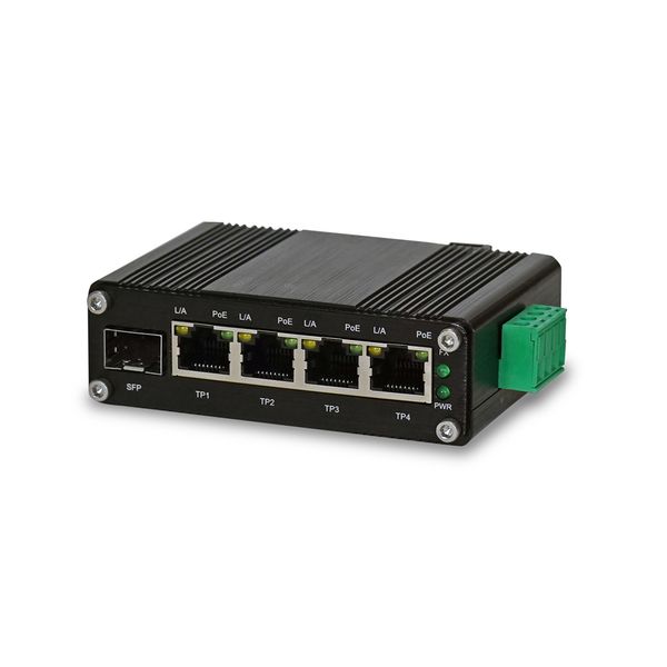 PoE-комутатор 5-портовий E-LINK LNK-IMC104GP-SFP IN 12-48V (73-00126) 73-00126 фото