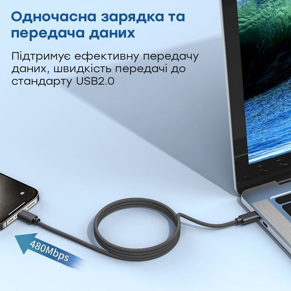 Кабель Choetech XCC-1052 Black USB-C to USB-C Magnetic PD3.1 240W 1.2m (43-00129) 43-00129 фото
