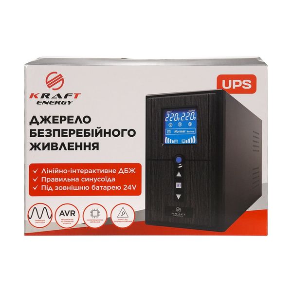 Джерело безперебійного живлення під зовнішній акумулятор KRF-PSW1000VA/800W(LCD)24V UPS Kraft (42-00061) 42-00061 фото