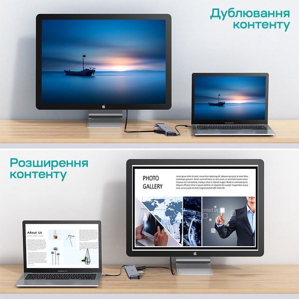 USB-C хаб 11-в-1 Choetech M20 HDMI 4K@30Hz, VGA, 3 USB-A 3.0, USB-C 3.0, RJ45, USB-C PD, SD-card, TF-card, 3.5mm audio (43-00154) 43-00154 фото