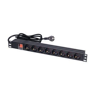 Блок розеток NVC-PDU/8M-16А Black для комутаційної шафи 19" на 8 розеток, з вимикачем (25-00073) 25-00073 фото