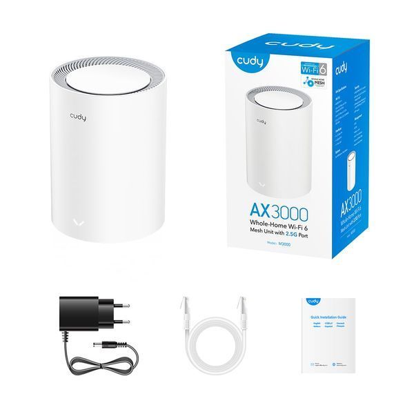 Маршрутизатор WiFi Mesh-система WiFi 6 2.5G Cudy M3000 V2.0 White (1-Pack) дводіапазонний (73-00549) 73-00549 фото