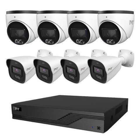 Комплект IP-відеонагляду на 8 камер TVT IP-Video Kit 8x4Mp (T/B) PoE: 4 купольні + 4 циліндричні 4Mp відеокамери + 8-канальний 8Mp відеореєстратор (77-00328-2) 77-00328-2 фото