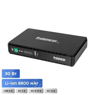 Джерело безперебійного живлення Mini UPS Probenergy DC-30WA 8800mAh 5V/9V/12V/15V, Li-ion 4*2.2Ah, для роутера і медіаконвертера (42-00160) 42-00160 фото