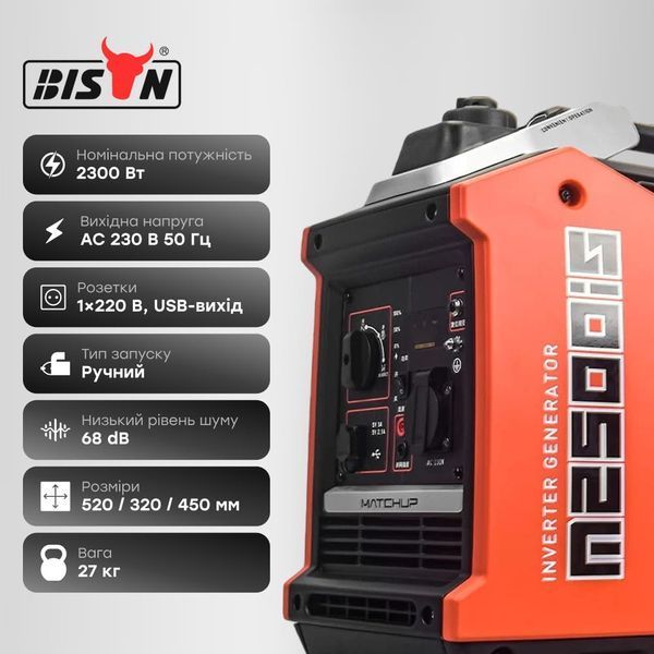 Генератор інверторний бензиновий 2.3 кВт Bison BS2500IS (41-00405) 41-00405 фото