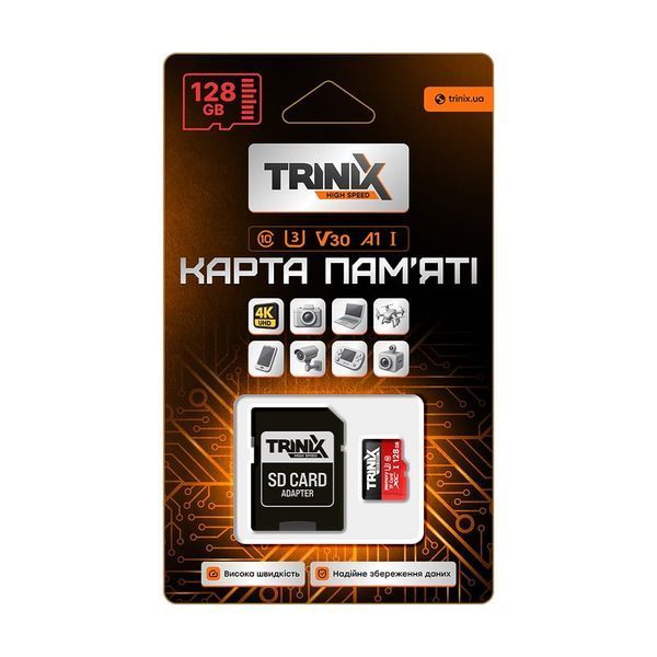 Карта пам&rsquo;яті Trinix 128GB miсroSDXC з SD-адаптером U3 V30 A1 (90-00036) 90-00036 фото