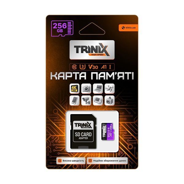 Карта пам&rsquo;яті Trinix 256GB miсroSDXC з SD-адаптером U3 V30 A1 (90-00037) 90-00037 фото