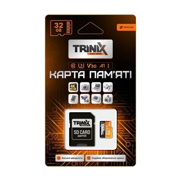 Карта пам&rsquo;яті Trinix 32GB miсroSDHC з SD-адаптером U3 V30 A1 (90-00034) 90-00034 фото