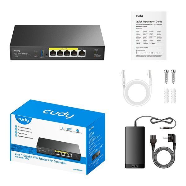 Контролер точок доступу AP / гігабітний VPN-маршрутизатор Cudy C200P з 4 портами PoE+ (73-00668) 73-00668 фото