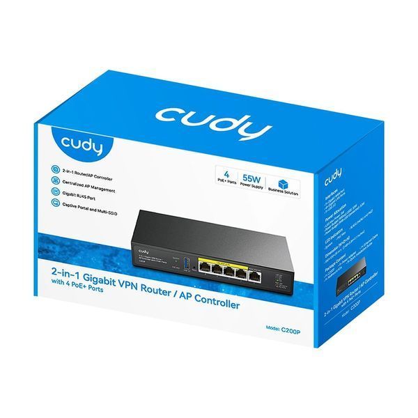 Контролер точок доступу AP / гігабітний VPN-маршрутизатор Cudy C200P з 4 портами PoE+ (73-00668) 73-00668 фото