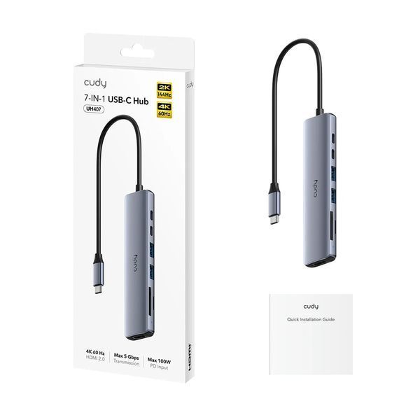USB-C хаб 7-в-1 Cudy UH407 HDMI 4K@60Hz, 2 USB-A, 2 USB-C, SD-card, TF-card (73-00672) 73-00672 фото
