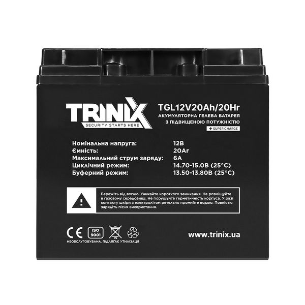 Акумуляторна батарея гелева 12В 20Аг Trinix TGL12V20Ah/20Hr GEL Super Charge (44-00070) 44-00070 фото