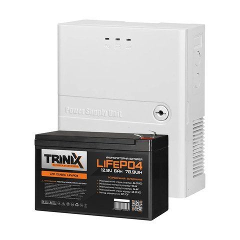 Комплект резервного живлення Trinix: джерело безперебійного живлення PSU-1203LED(P) LiFePO4 і акумуляторна батарея LFP 12V6Ah LiFePO4 (41-00056-44-00006) 41-00056-44-00006 фото
