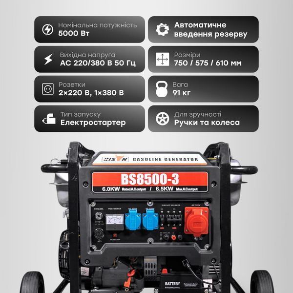 Генератор бензиновий трифазний 6 кВт Bison BS8500-3 (41-00408) 41-00408 фото