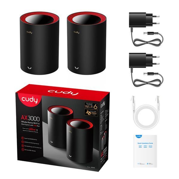 Маршрутизатор WiFi Mesh-система WiFi 6 2.5G Cudy M3000 (2-Pack) 2 штуки дводіапазонні (73-00525) 73-00525 фото