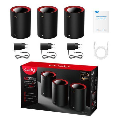 Маршрутизатор WiFi Mesh-система WiFi 6 2.5G Cudy M3000 Black (3-Pack) 3 штуки дводіапазонні AX3000 (73-00510) 73-00510 фото