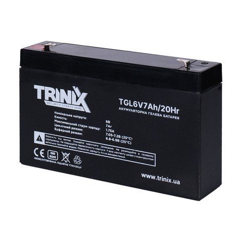 Акумуляторна батарея гелева 6В 7Аг Trinix TGL6V7Ah/20Hr GEL (44-00072) 44-00072 фото